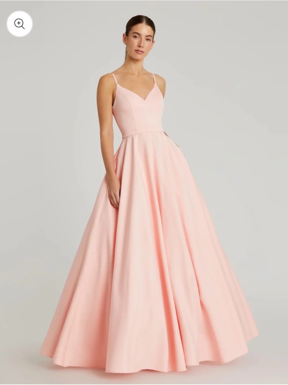 Mac Duggal Blush Pink V-Neck Ball Gown with Spaghetti Straps